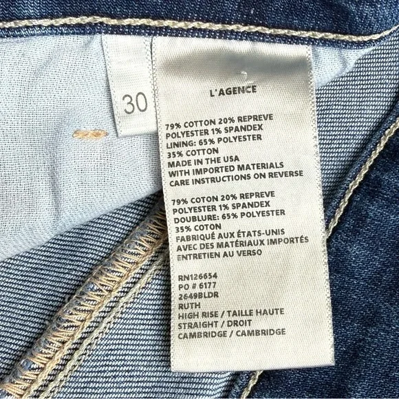 L'AGENCE Ruth High-Rise Straight Jeans in Cambridge Size 30 - Picture 13 of 16